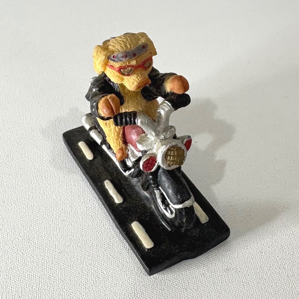 Miniature Pig Biker on Motorcycle Figurine Highway Hog Collectible Piggy Rider